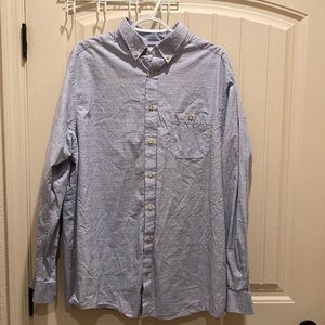 Rowm Blue Thin Stripe Men’s Size XLT Button Down Collared Shirt Long Sleeves